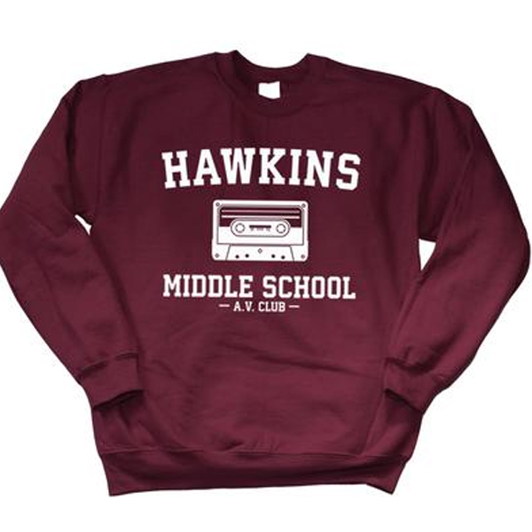 hawkins middle school av club sweatshirt