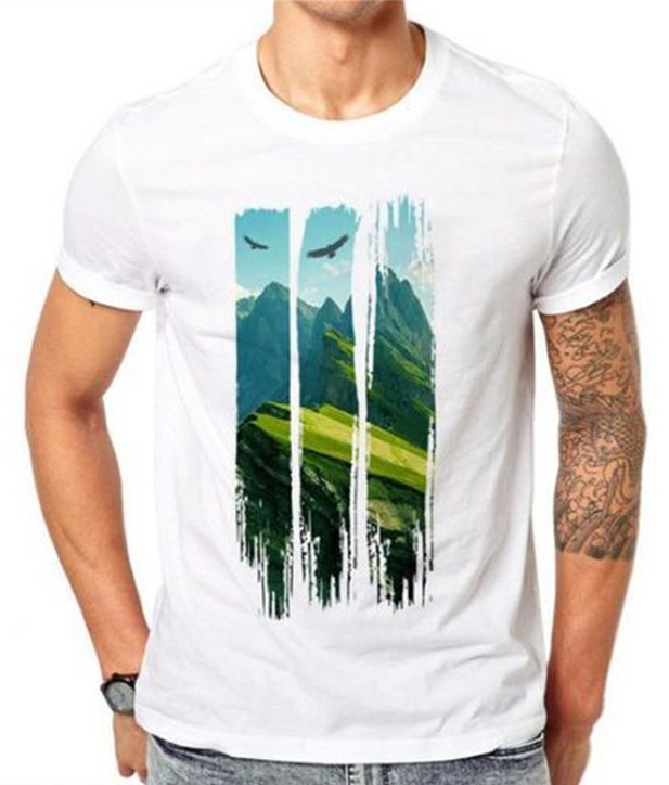 white and sky blue graphic tee